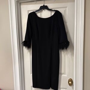 Elegant Adrianna Papell Black Dress with Feathered Sleeves